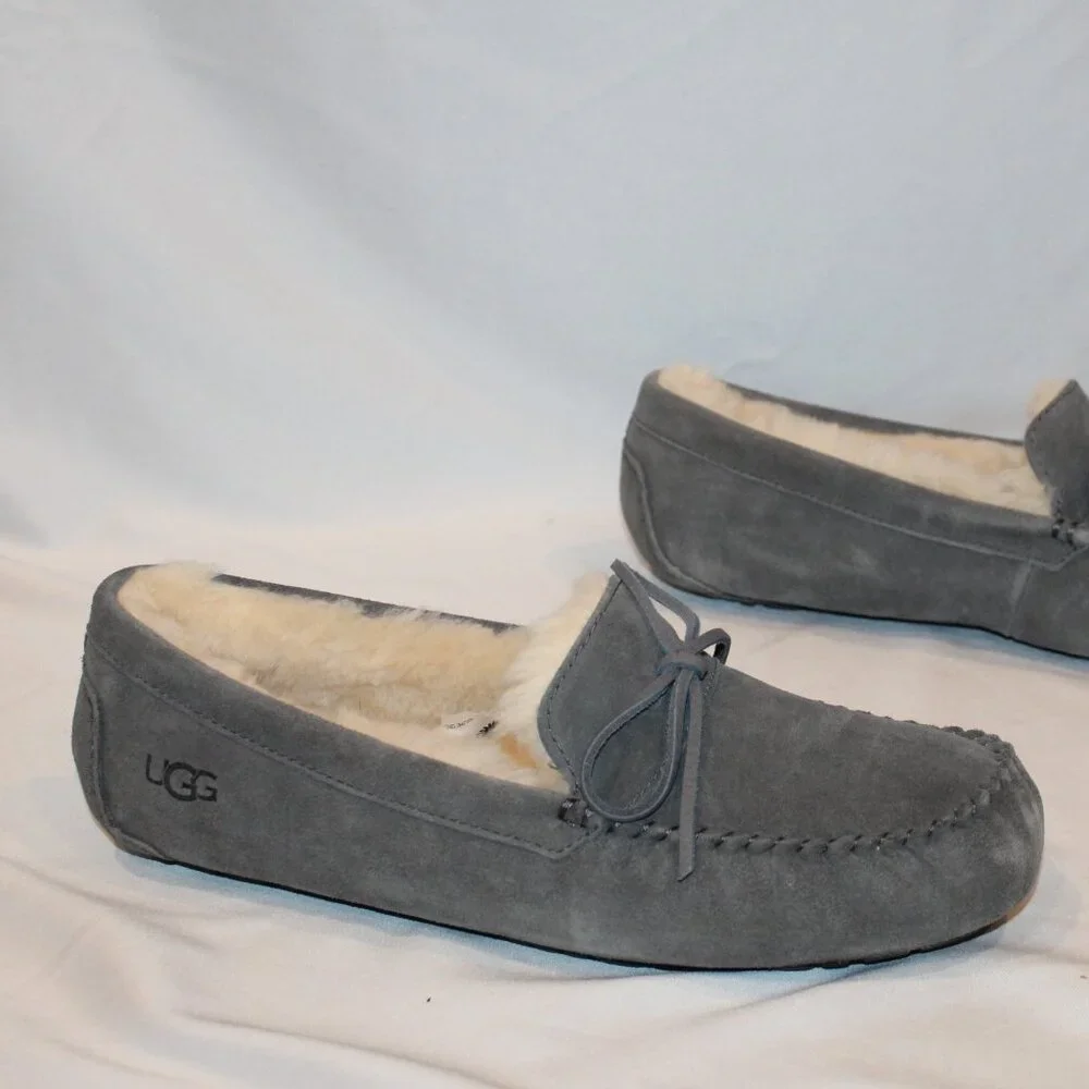 UGG MEN'S OLSEN SUEDE SHEARLING LINED SLIP ON SLIPPERS GRAY‎